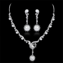 Cubic Zironia & Pearl Silver-Plated Botany Earrings & Necklace Set