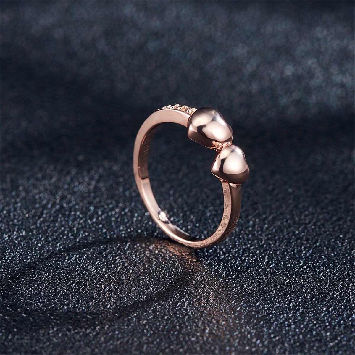 Cubic Zirconia & 18K Rose Gold-Plated Double Heart Ring