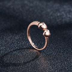 Cubic Zirconia & 18K Rose Gold-Plated Double Heart Ring