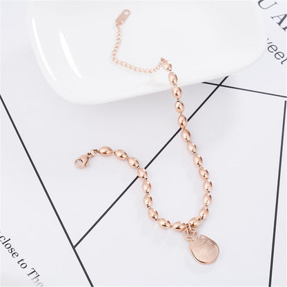 18K Rose Gold-Plated Kitty Long Bead Charm Bracelet, rose gold bracelet for women, botanical inspired, side view