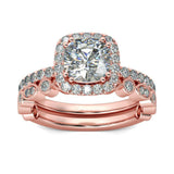 cubic zirconia & Crystal Cushion-Cut Halo Ring & Band - streetregion