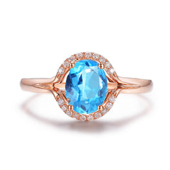 Blue Crystal & Cubic Zirconia 18K Rose Gold-Plated Halo Oval Ring
