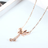 Cubic Zirconia & 18k Rose Gold-Plated Butterfly Tassel Pendant Necklace