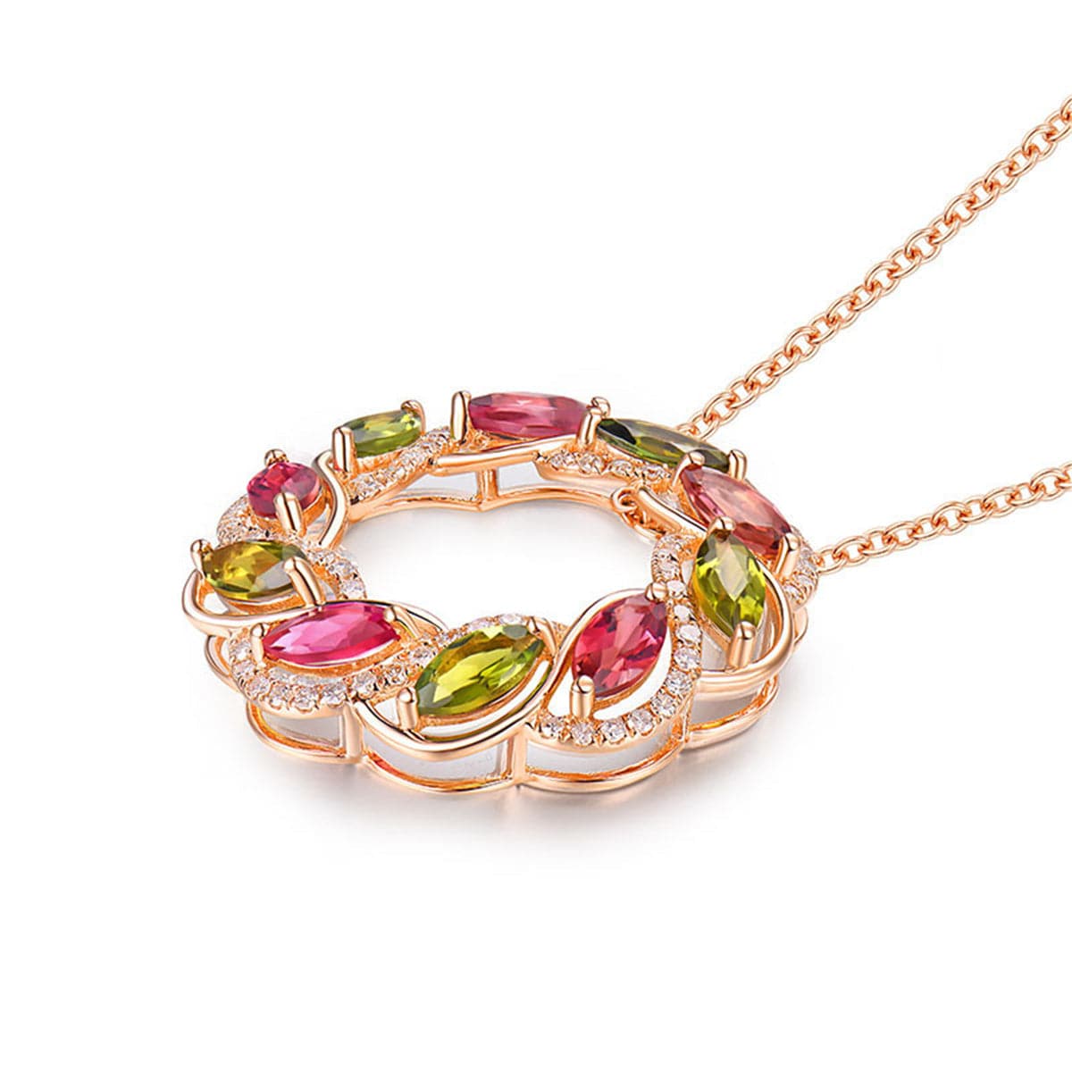 cubic zirconia & 18k Rose Gold-Plated Floral Circle Pendant Necklace - streetregion