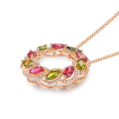 cubic zirconia & 18k Rose Gold-Plated Floral Circle Pendant Necklace - streetregion