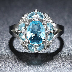 Blue Crystal & Cubic Zirconia Ornate Oval-Cut Ring