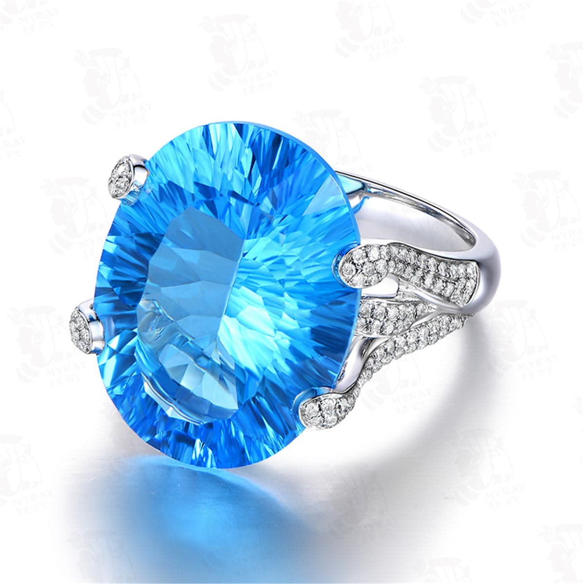 Ocean Blue cubic zirconia & Crystal Oval-Cut Ring - streetregion