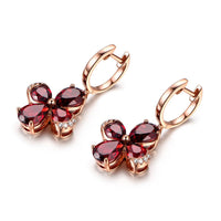 Red Cubic Zirconia & 18k Rose Gold-Plated Clover Drop Earrings