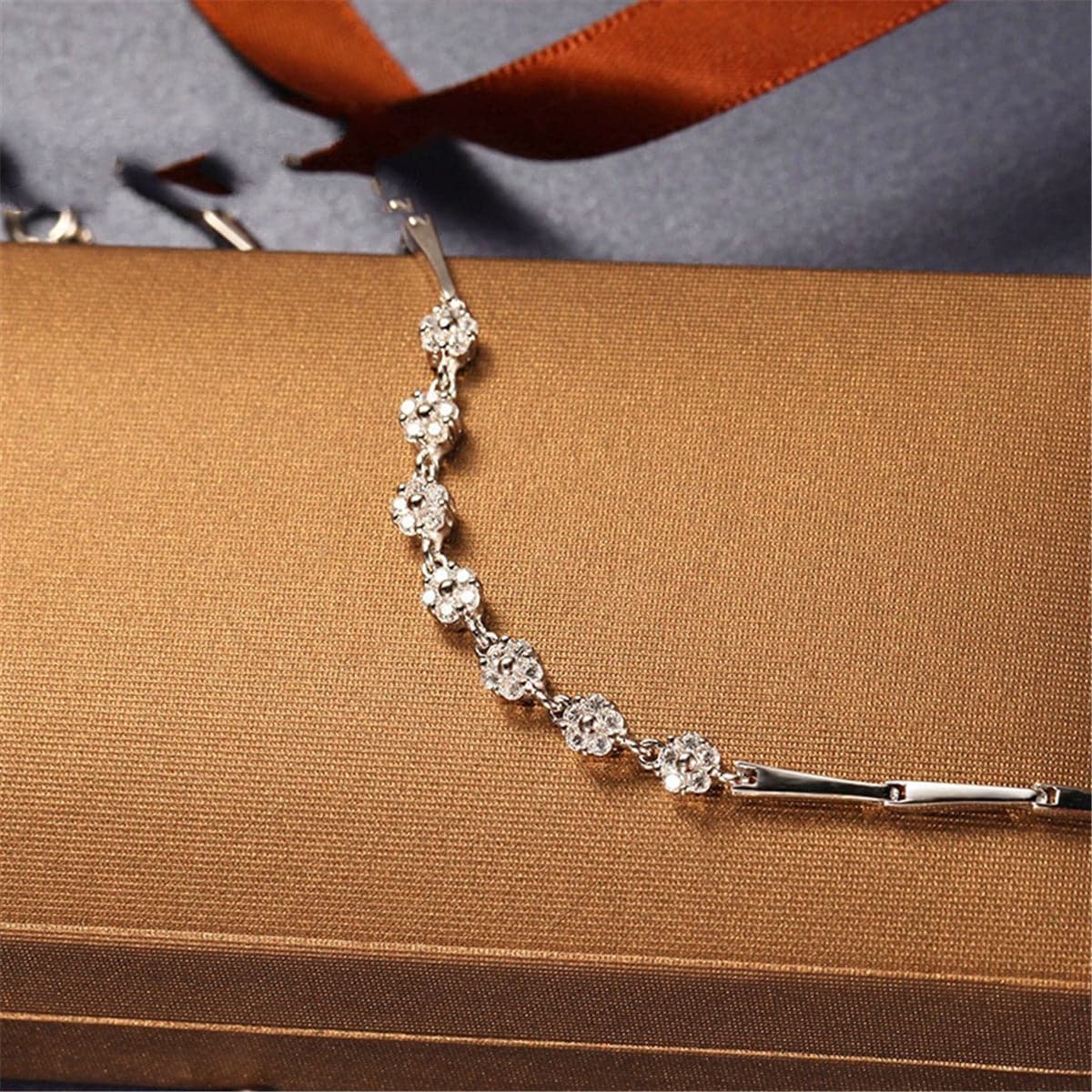 cubic zirconia & Fine Silver-Plated Seven-Flower Bracelet - streetregion