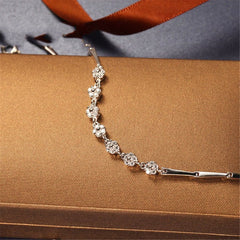 cubic zirconia & Fine Silver-Plated Seven-Flower Bracelet - streetregion