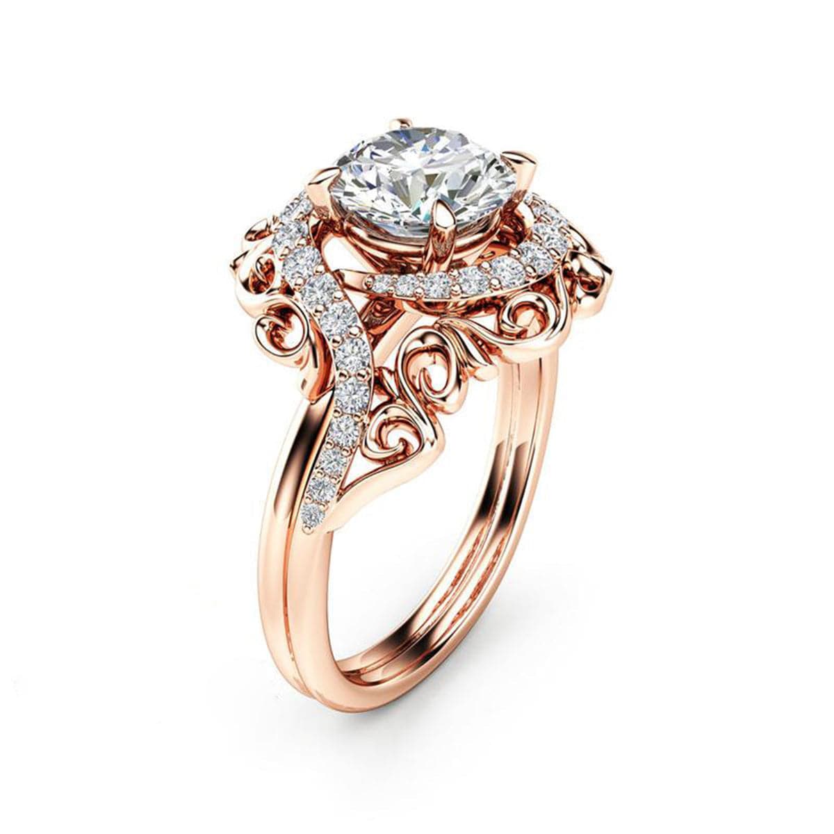 Cubic Zirconia & Crystal 18K Rose Gold-Plated Swirl Ring