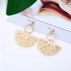 Beige Rattan Fan Drop Earrings - streetregion