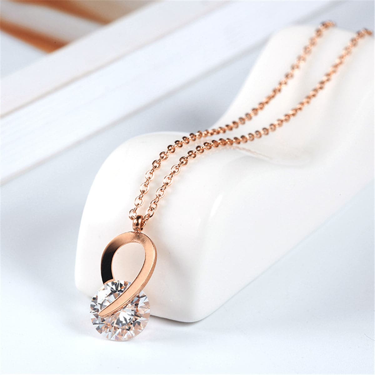 Crystal & 18K Rose Gold-Plated Geometric Pendant Necklace