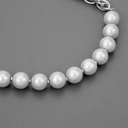 Pearl and Silver-Plated Curb Chain Necklace, silver pendant necklace for women, botanical inspired, detail close-up