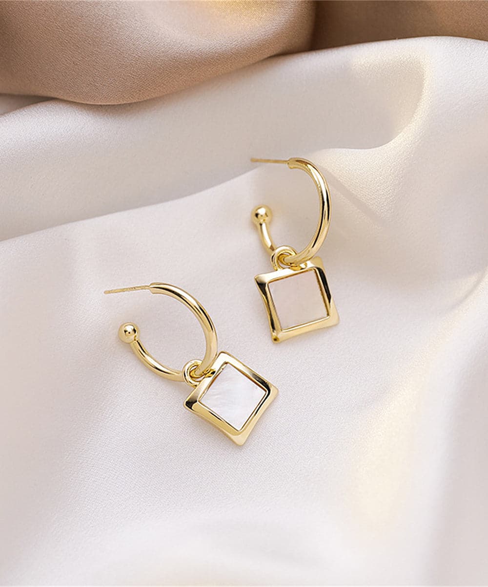 Acrylic and 18K Gold-Plated Square Drop Earrings, gold drop earrings for women, everyday style, side view
