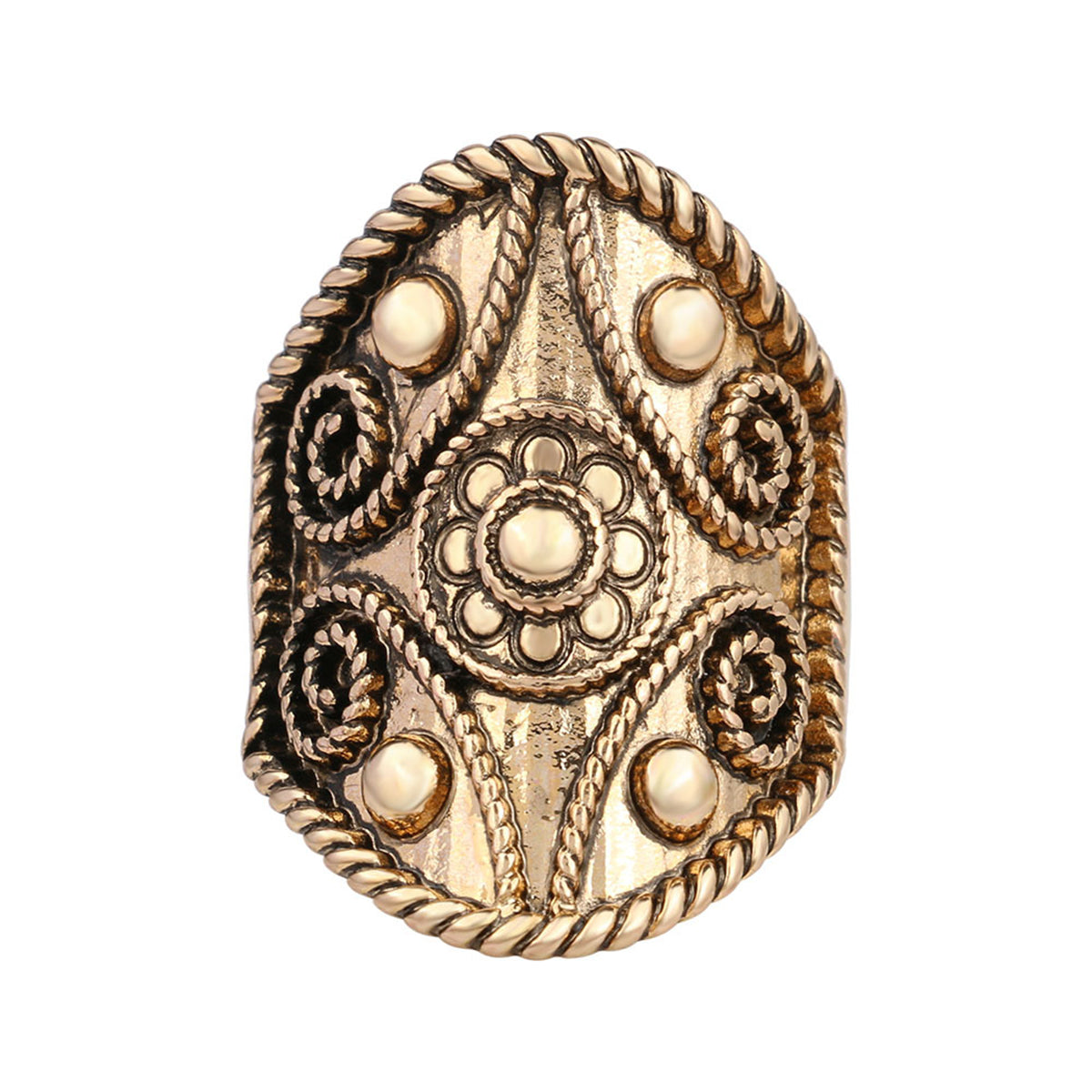 18K Gold-Plated Floral Ring, gold statement rings for women, elegant gift for her, side view