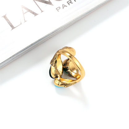 Black and 18K Gold-Plated Pear-Cut Ring, gold statement rings for women, everyday style, detail close-up