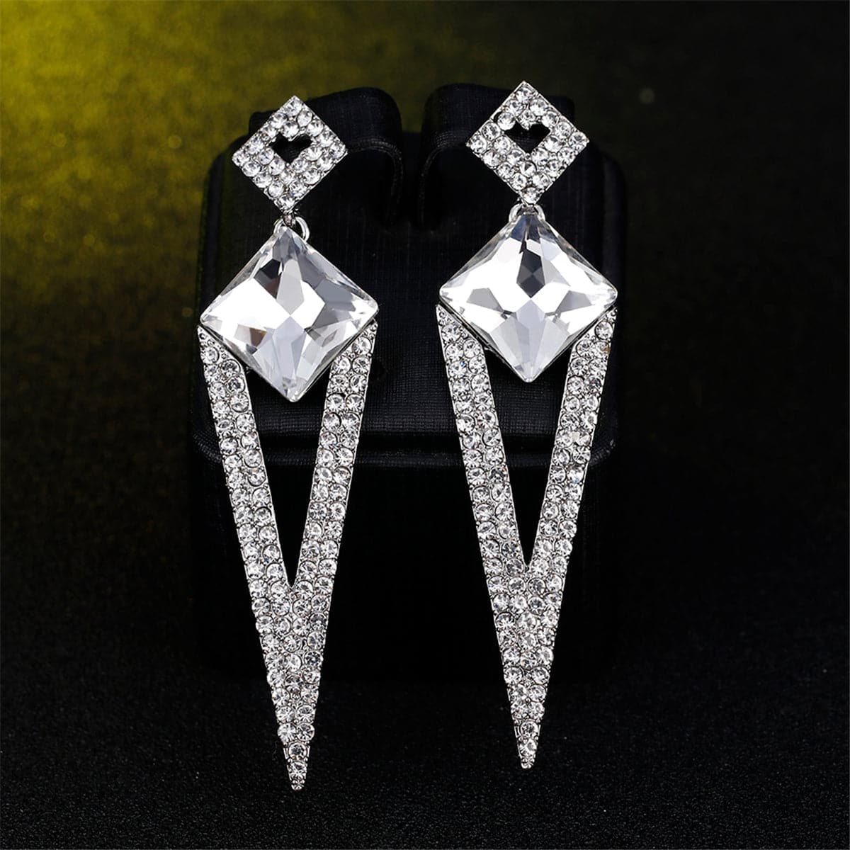 Cubic Zirconia & Crystal Geometric Triangle Drop Earrings