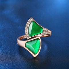 Green Agate & Cubic Zirconia Fan Bypass Ring
