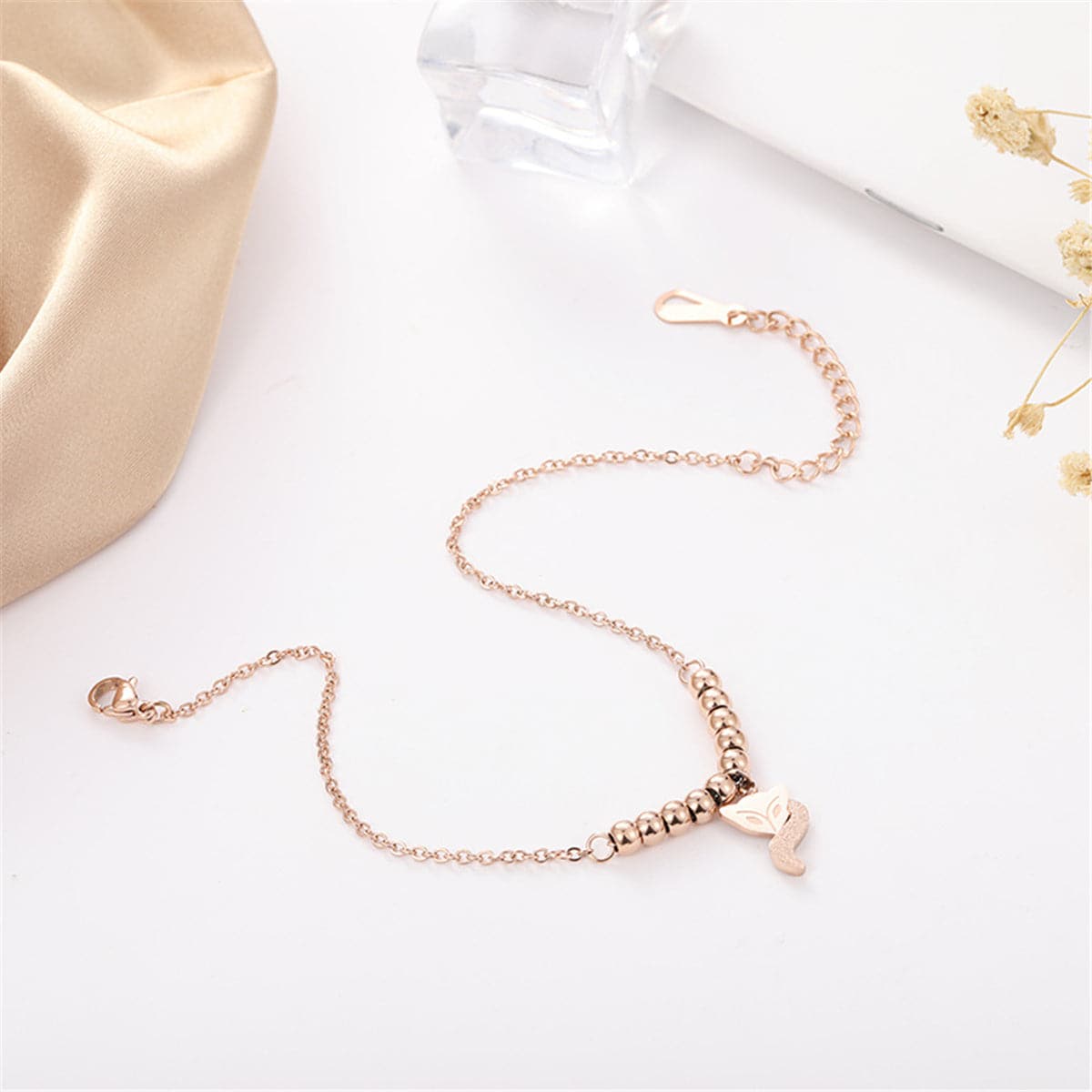 18K Rose Gold-Plated Frosted Fox Bead Anklet