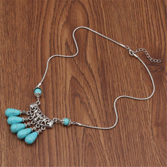 Turquoise & Silver-Plated Filigree Tassel Necklace