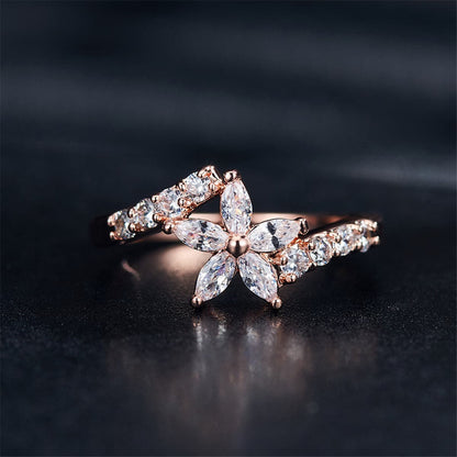 Crystal and Cubic Zirconia Clover Ring, statement rings for women, botanical inspired, lifestyle look