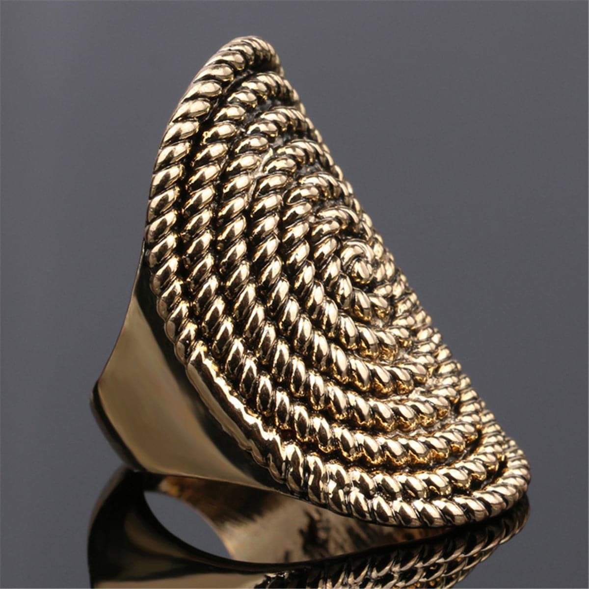 18K Gold-Plated Spiral Rope Statement Ring, gold statement rings for women, everyday style, side view