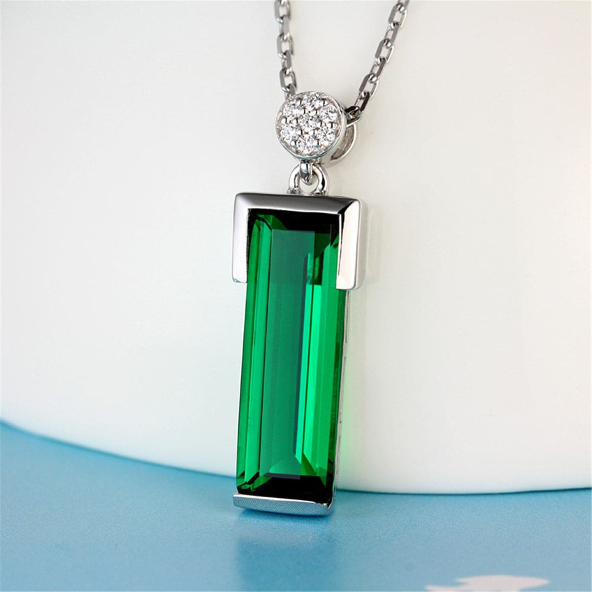 Green Crystal & cubic zirconia Rectangle Pendant Necklace - streetregion