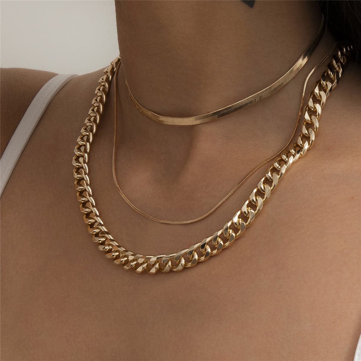 18K Gold-Plated Snake Chain and Choker Set, jewelry gift sets for women, elegant gift for her, front view