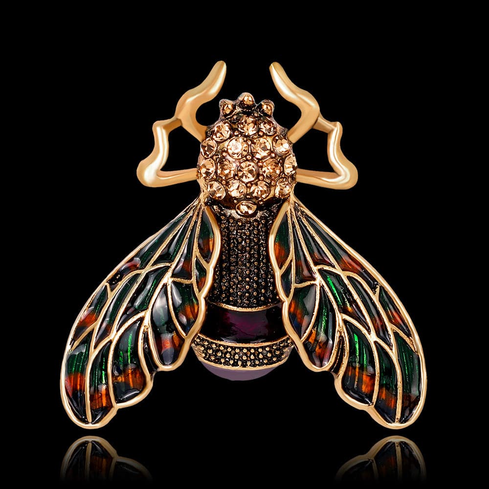 Black Cubic Zirconia & Enamel 18K Gold-Plated Insect Brooch