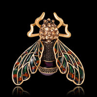 Black Cubic Zirconia & Goldtone Insect Brooch