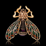 Black Cubic Zirconia & Goldtone Insect Brooch