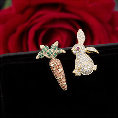 Cubic Zirconia & 18K Rose Gold-Plated Rabbit & Carrot Stud Earrings