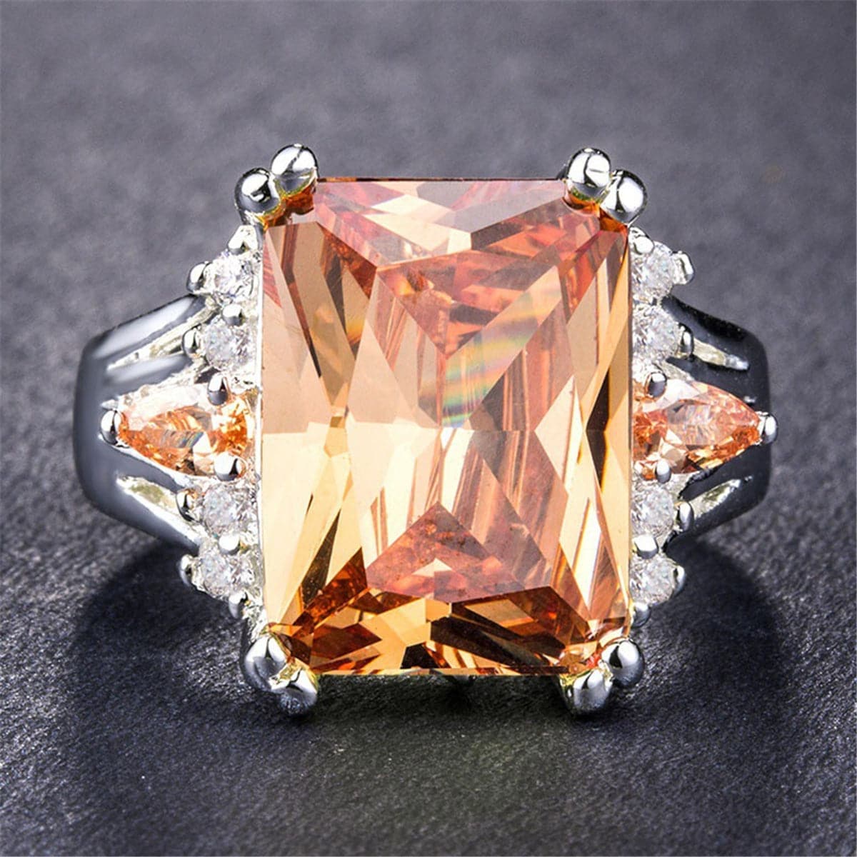 Champagne Crystal & cubic zirconia Princess-Cut Ring - streetregion