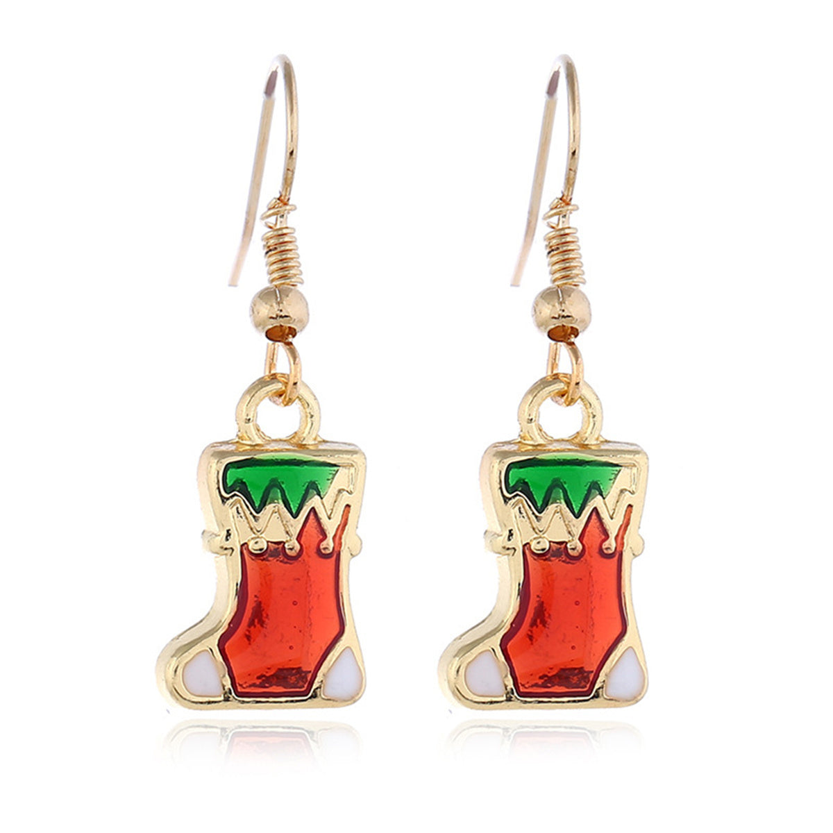 Red Enamel and 18K Gold-Plated Stocking Pendant Necklace and Drop Earrings, gold drop earrings for women, styled look