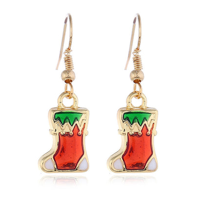 Red Enamel and 18K Gold-Plated Stocking Pendant Necklace and Drop Earrings, gold drop earrings for women, styled look