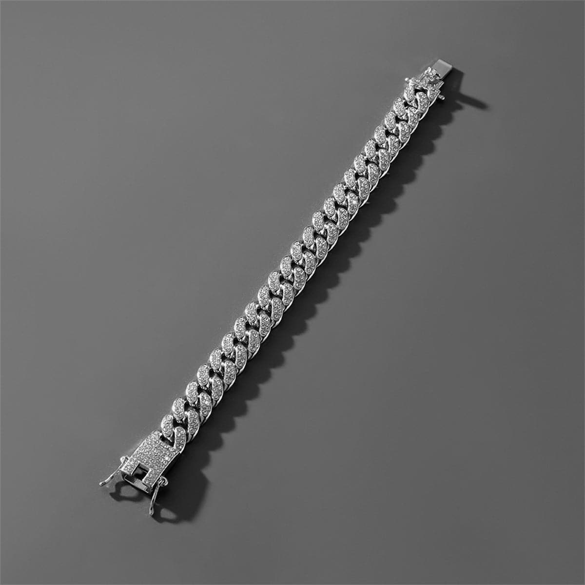 Cubic Zirconia and Silver-Plated Curb Chain Bracelet, silver bracelet for women, dainty minimalist design, side view