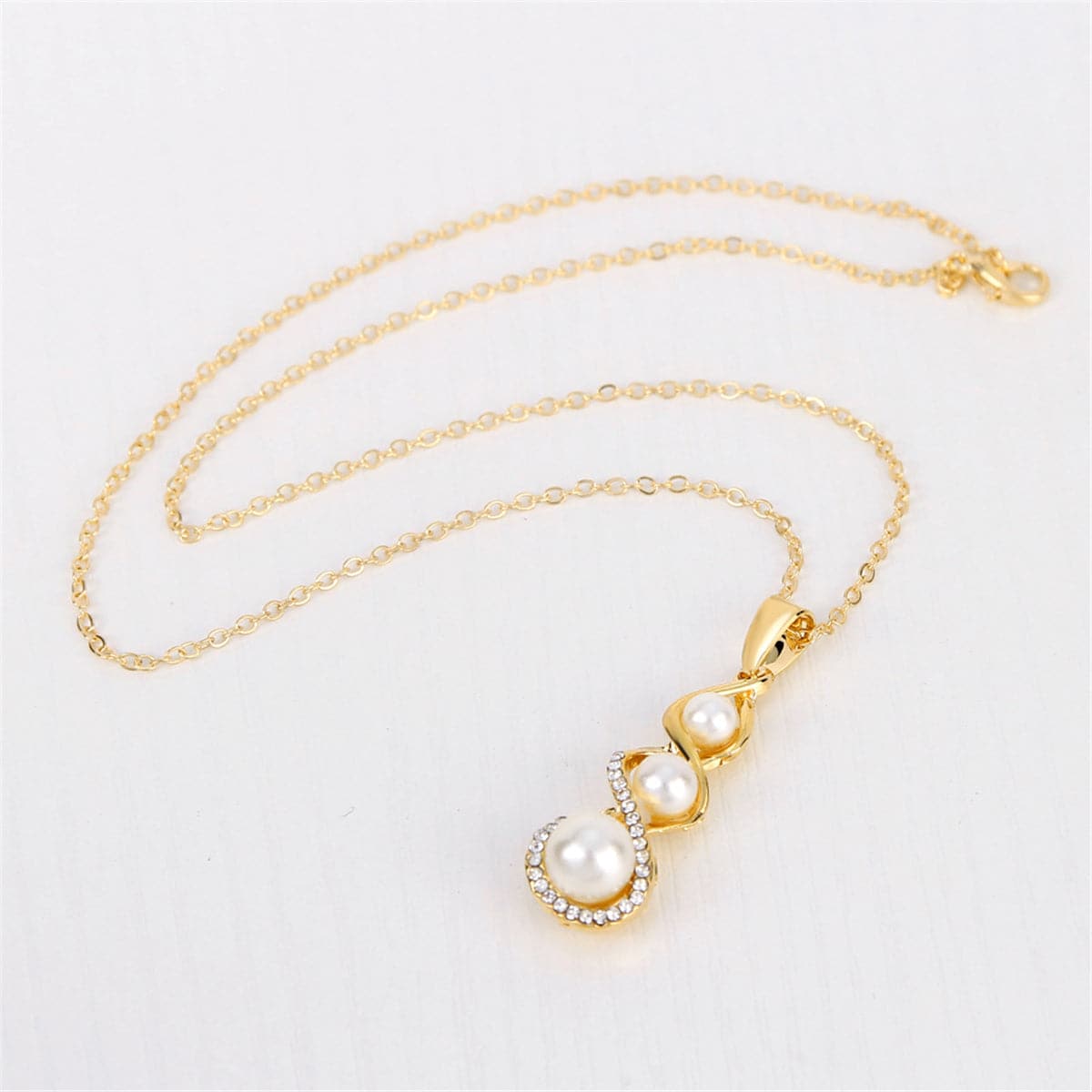 Cubic Zirconia & Pearl Twisted Drop Earrings & Pendant Necklace