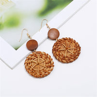 Dark Wood & Rattan Round Drop Earrings