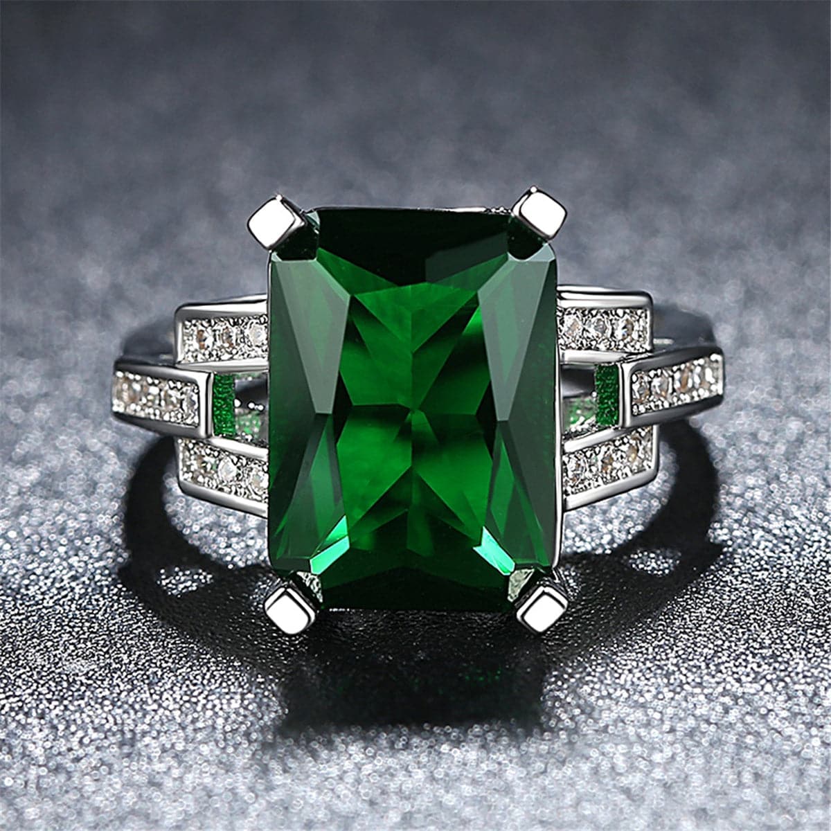 Green Crystal & Cubic Zirconia Radiant-Cut Ring