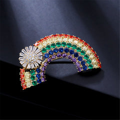 Cubic Zirconia & 18K Gold-Plated Rainbow & Sunflower Brooch