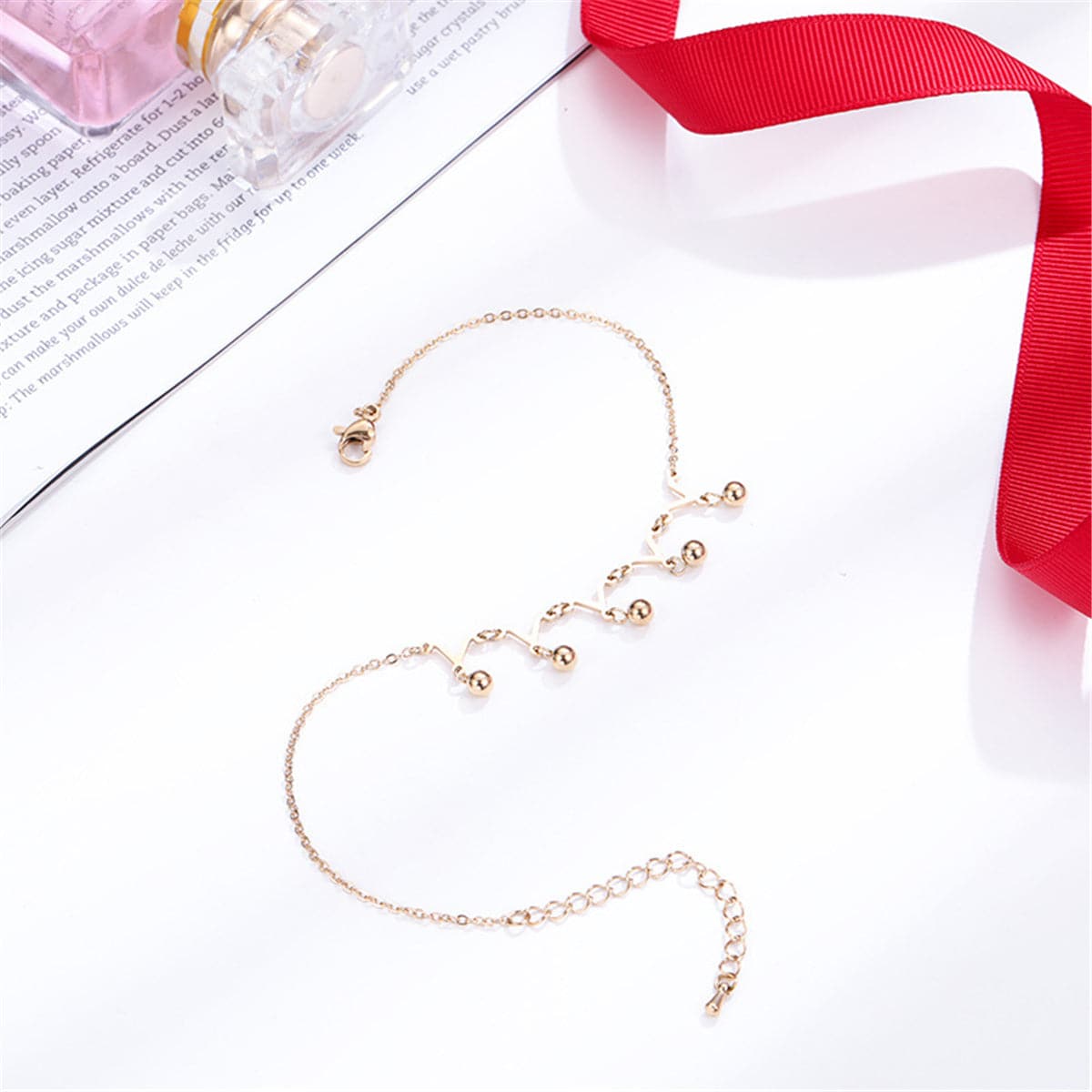 18K Rose Gold-Plated Crown Charm Anklet, rose gold anklet bracelet, elegant gift for her, side view