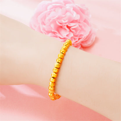 24K Gold-Plated Alternating Frosted Bead Bracelet, gold bracelet for women, everyday style, detail close-up