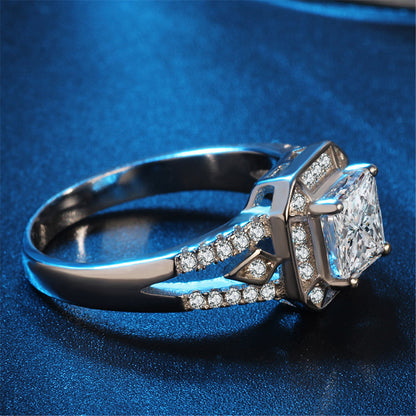 Cubic Zirconia and Crystal Silver-Plated Princess-Cut Ring, silver statement rings for women, side view