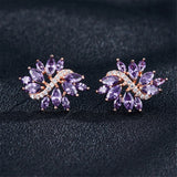 Purple Crystal & Cubic Zirconia Flower Stud Earrings