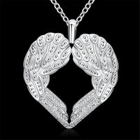 Silver-Plated Heart Shape Wings Pendant Necklace - streetregion