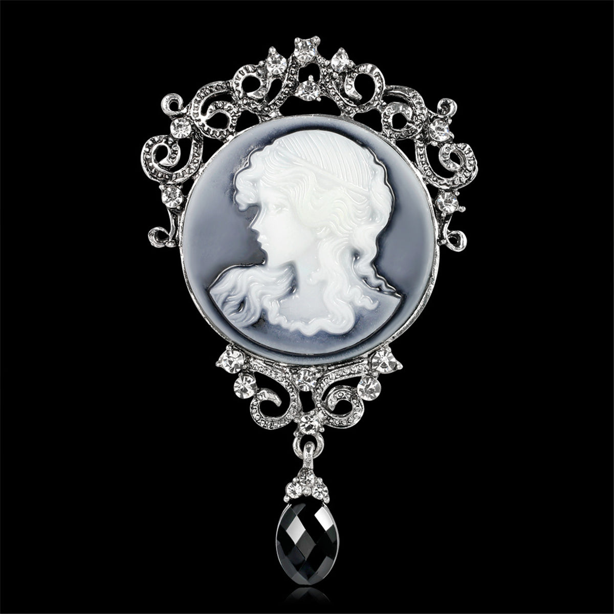Cubic Zirconia and Crystal Rilievo Lady Brooch, brooch pin, botanical inspired, detail close-up