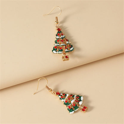Red and Multicolor Enamel Christmas Tree Drop Earrings, drop earrings for women, vintage-inspired design, side view