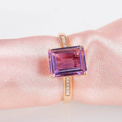 Purple Crystal & Cubic Zirconia 18K Rose Gold-Plated Radiant-Cut Ring
