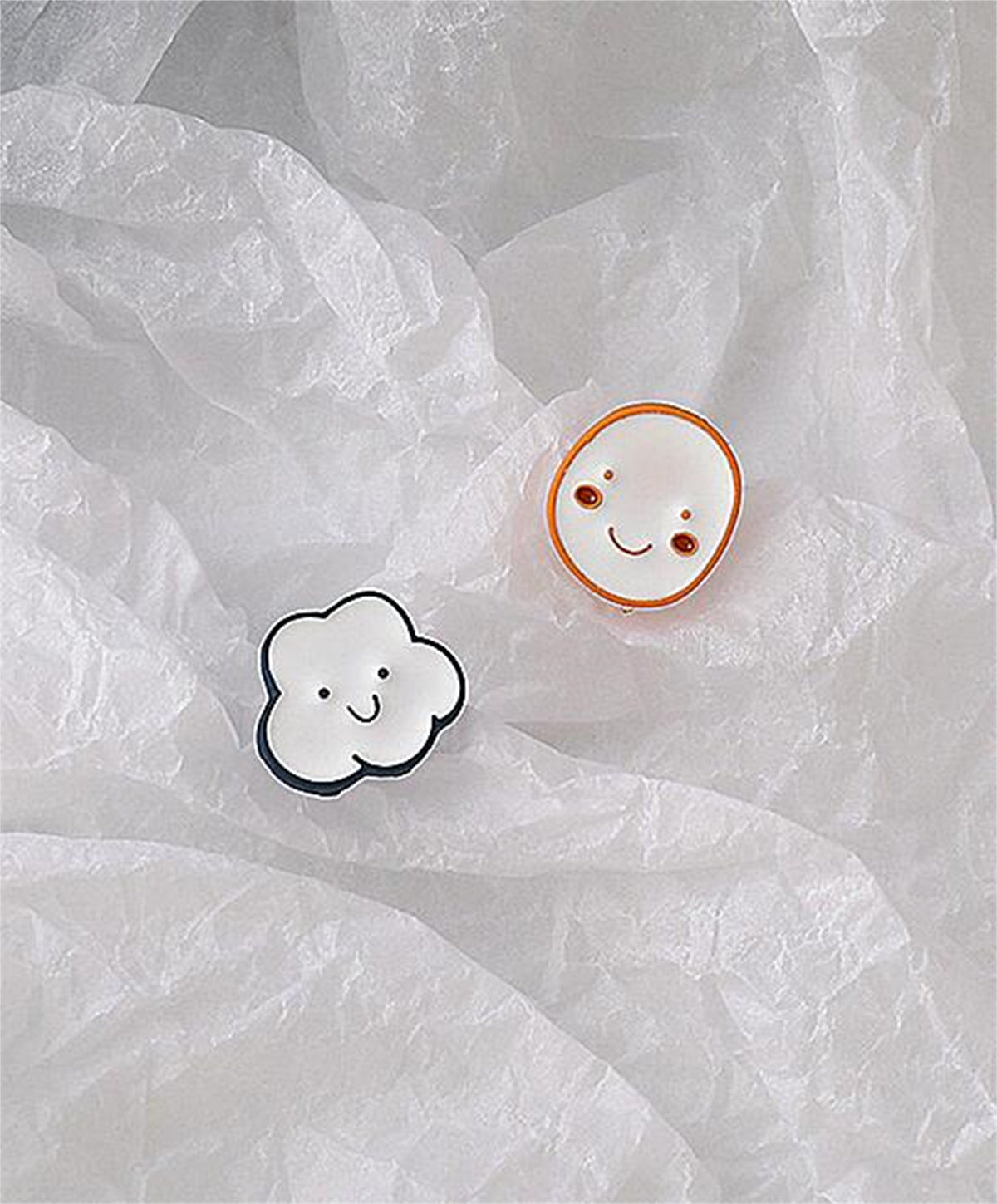 White Oil Drip and Silver-Plated Cloud Asymmetrical Stud Earrings, silver stud earrings for women, everyday style, side view